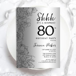 Convite Aniversário do 80 de Surpresa Silver<br><div class="desc">Convite de aniversário de 80 de Silver Surprise. Design Glam feminina com sotaques botânicos e letra de script de tipografia. Simples cartão de convite floral perfeito para uma festa surpresa na moda. Pode ser personalizado para qualquer idade. Impressos convites Zazzle ou modelo de impressão digital instantânea para download.</div>