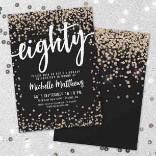 Convite Aniversário do 80 Dourado negro