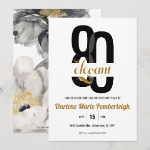 Convite Aniversário do 80 Dourado Negro Oitavo e Elegante