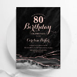 Convite Aniversário do 80 Marble Agate Dourado Rosa negro<br><div class="desc">convite de aniversário de 80 de agate preto e rosa. Elegante design moderno com aquarela agate marble geode background, faux glitter rosa gold e typografia script font. Trendy convida o cartão perfeito para uma comemoração de dia das mulheres na moda. Impressos convites Zazzle ou modelo de impressão digital instantânea para...</div>
