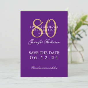 Convite Aniversário do 80 Roxo Dourado Salvar a Data