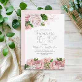 Convite Aniversário do 90 da Surpresa Floral Rosa Blush