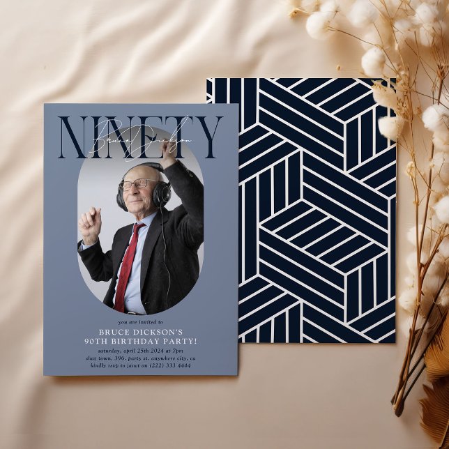 Convite Aniversário do 90 de Foto e Assinatura Moderno Ova (Criador carregado)