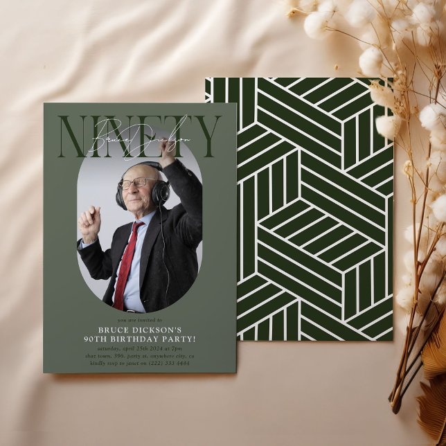 Convite Aniversário do 90 de Foto e Assinatura Moderno Ova (Criador carregado)