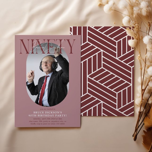 Convite Aniversário do 90 de Foto e Assinatura Moderno Ova (Criador carregado)