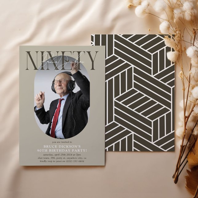 Convite Aniversário do 90 de Foto e Assinatura Moderno Ova (Criador carregado)