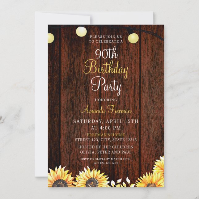 Convite Aniversário do 90 de Girassol Russo (Frente)