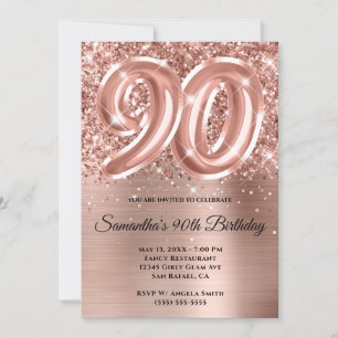 Convite Aniversário do 90 de Glittery Dourado Glam Rosa