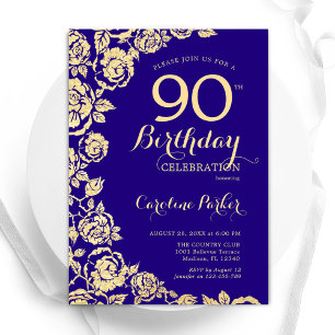 Convite Aniversário do 90 de Rosas Douradas Elegantes