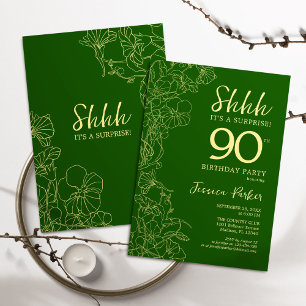 Convite Aniversário do 90 de Surpresa Dourada Verde