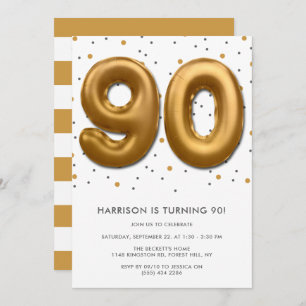 Convite Aniversário do 90 do Balão de Folha de Ouro Modern