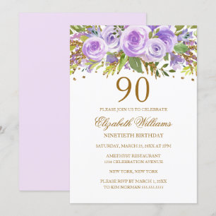 Convite Aniversário do 90 Floral Dourado