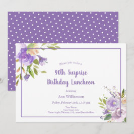 Convite Aniversário do 90 Floral Purple da Aquarela