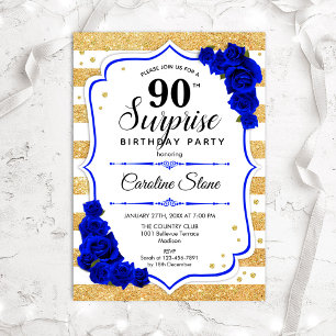 Convite Aniversário do 90 Surpresa - Azul Branco Dourado