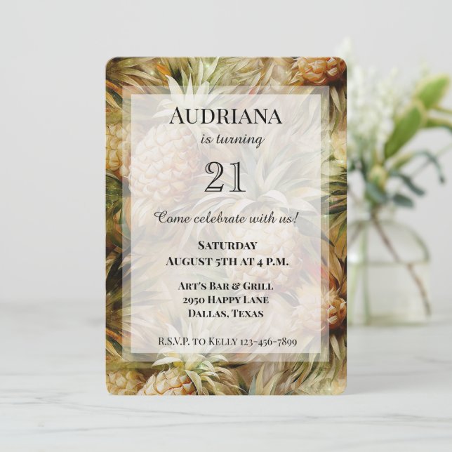 Convite Aniversário do Abacaxi Tropical Chic (Em pé/Frente)