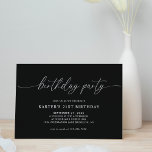 Convite Aniversário do Adulto Branco Preto com Script Míni<br><div class="desc">Convite de Aniversário para Adultos Brancos Pretos com Script Mínimo Simples</div>