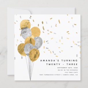 Convite Aniversário do Adulto Moderno Faux Dourado e Silv