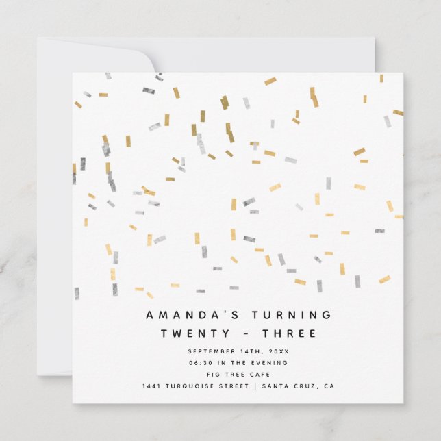 Convite Aniversário do Adulto Silver Moderno e Dourado Fau (Frente)