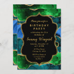 Convite Aniversário do Agatinho Azul e Verde<br><div class="desc">Este elegante e glamouroso convite de aniversário apresenta um fundo de mármore azul e verde agado com sotaques falsos dourados. O texto combina o script manuscrito e as fontes sans serif modernas para um aspecto elegante e sofisticado. As sequências e a textura em apuros criam a mistura perfeita de chic...</div>