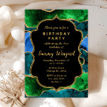 Convite Aniversário do Agatinho Azul e Verde<br><div class="desc">Este elegante e glamouroso convite de aniversário apresenta um fundo de mármore azul e verde agado com sotaques falsos dourados. O texto combina o script manuscrito e as fontes sans serif modernas para um aspecto elegante e sofisticado. As sequências e a textura em apuros criam a mistura perfeita de chic...</div>
