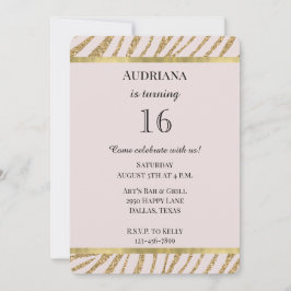 Convite Aniversário do Animal Zebra Dourado Rosa-Rosa-Rosa