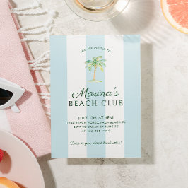 Convite Aniversário do Aqua Blue Cabana Stripes Palm Beach