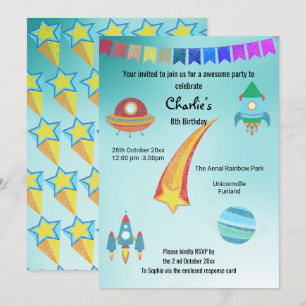 Convite Aniversário do Aqua Star no Tema Espacial