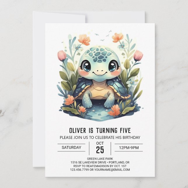 Convite Aniversário do Aquatic Marine Happy Turtle Boy (Frente)