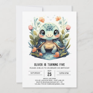 Convite Aniversário do Aquatic Marine Happy Turtle Boy
