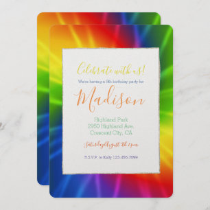 Convite Aniversário do arco-íris da tintura do laço