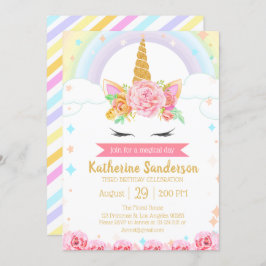 Convite Aniversário do Arco-Íris Mágico do Unicórnio Rosto