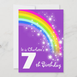 Convite Aniversário do arco-íris roxo dos miúdos o 7o