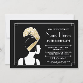 Convite Aniversário do Art Deco 1920 Convide Gatsby Girl D