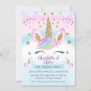 Convite Aniversário do Articulação do Unicórn Arco-íris Do