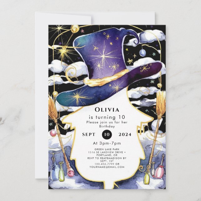 Convite Aniversário do Assistente de Diversão de Broom Mag (Frente)