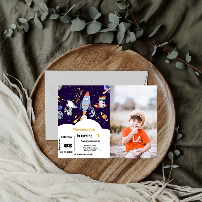 Convite Aniversário do Astronauta do Exterior Azul (Criador carregado)