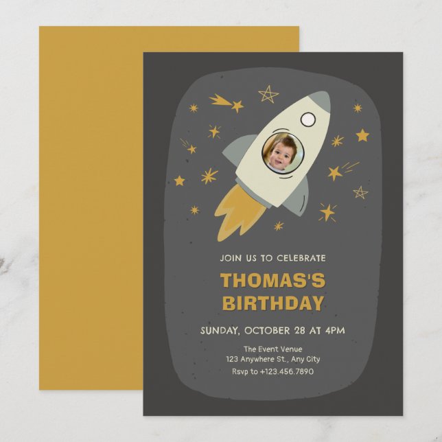 Convite Aniversário do astronauta espacial (Frente/Verso)