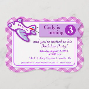 Convite Aniversário do Avião de Banner de Gingham  lavan