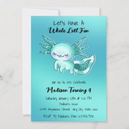 Convite Aniversário do Axolotl Azul-Cáudia Teal Axolotl