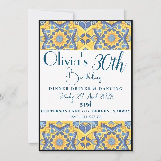 Convite Aniversário do Azulejo Trippy Linhado em Preto e B (Frente)