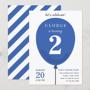 Convite Aniversário do Balão Azul Moderno e Bonito - seg