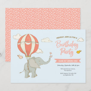Convite Aniversário do Balão de Ar Quente de Elefante