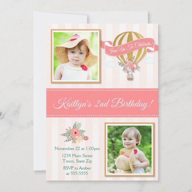 Convite Aniversário do Balão de Ar Quente, Para Cima e Par (Frente)