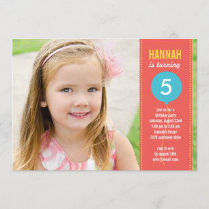 Convite Aniversário do Balão Foto Aniversário - Coral