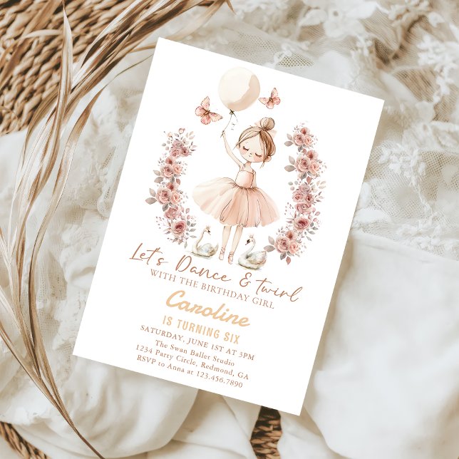 Convite Aniversário do Balé Dance & Twirl Ballerina (Criador carregado)