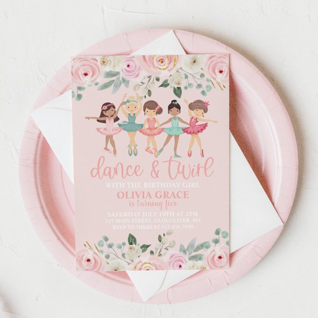 Convite Aniversário do Balé Floral Dança e Twirl (Criador carregado)
