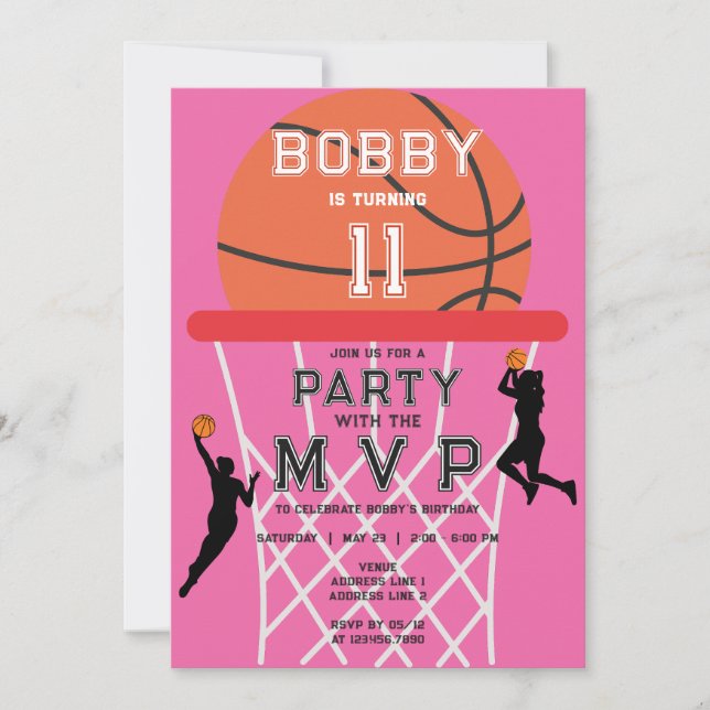 Convite Aniversário do Basquete Esporte Jumpman Pink Mulhe (Frente)