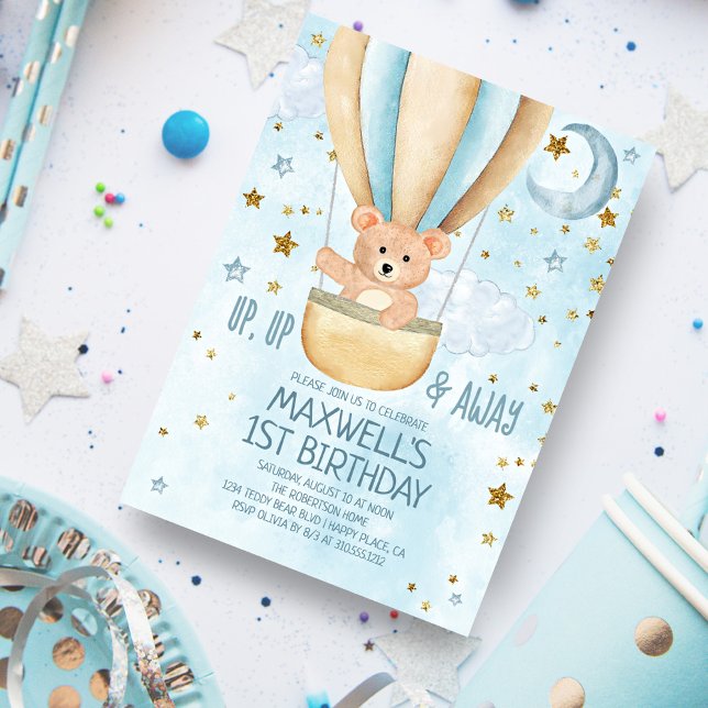 Convite Aniversário do Bear Boy do Balão de Ar Quente da A (Criador carregado)