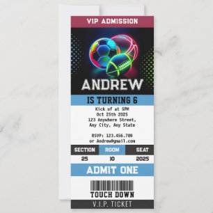 Convite Aniversário do Bilhete de Esporte Pessoal All Star