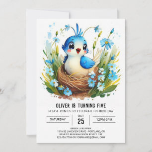Convite Aniversário do Bird Whimsical Blue Bohemian